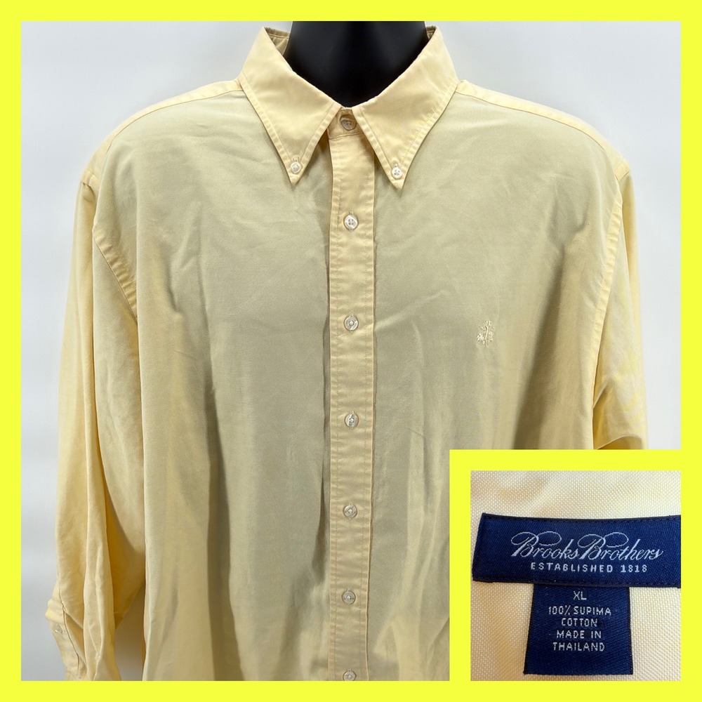 Brooks Brothers Shirt XL Yellow Supima Cotton Oxford‎ Cloth Button Down LS Mens
